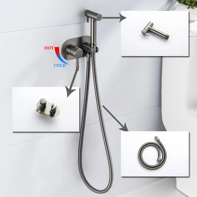 Chrome-plated Brass Hand-held Wall-mounted Hybrid Hot And Cold Water With Stand Bathroom kitchen Toilet Faucet Bidet Sprayer