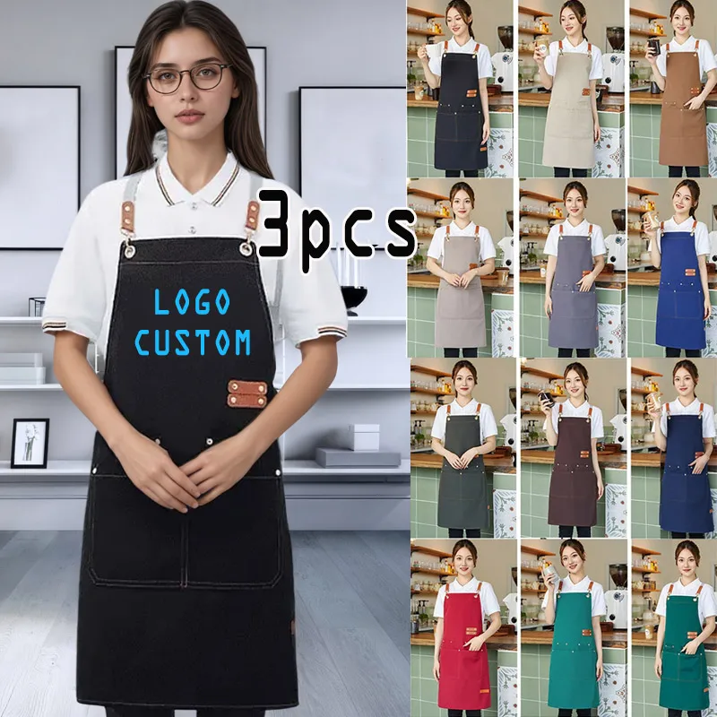 

Прочный холщовый фартук, 3 шт., удобный кухонный фартук, легко чистится, логотип, рабочий фартук на заказ, чтобы сохранить одежду в чистях