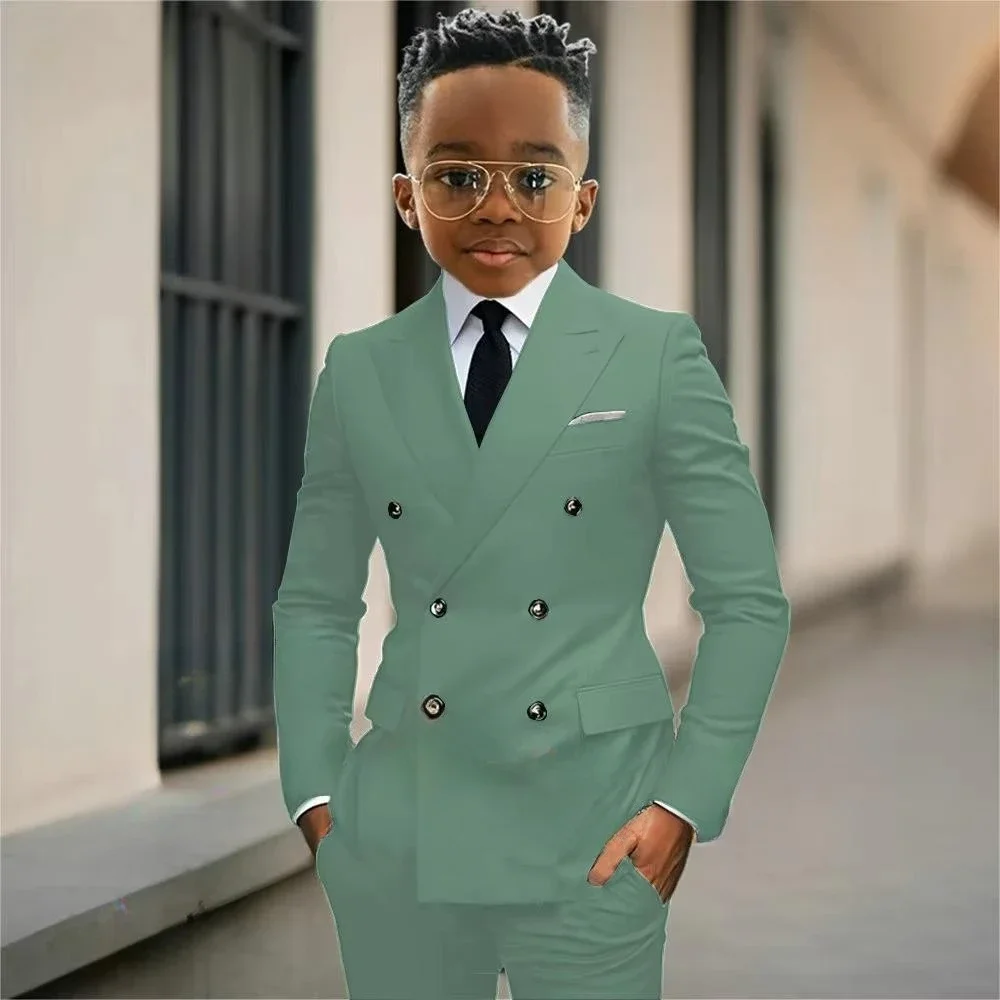 بدلة سهرة رسمية للأولاد مكونة من قطعتين سترة وسراويل مزدوجة الصدر للأطفال طقم بدلة حفلات لأداء مسابقة البيانو ملابس الزفاف