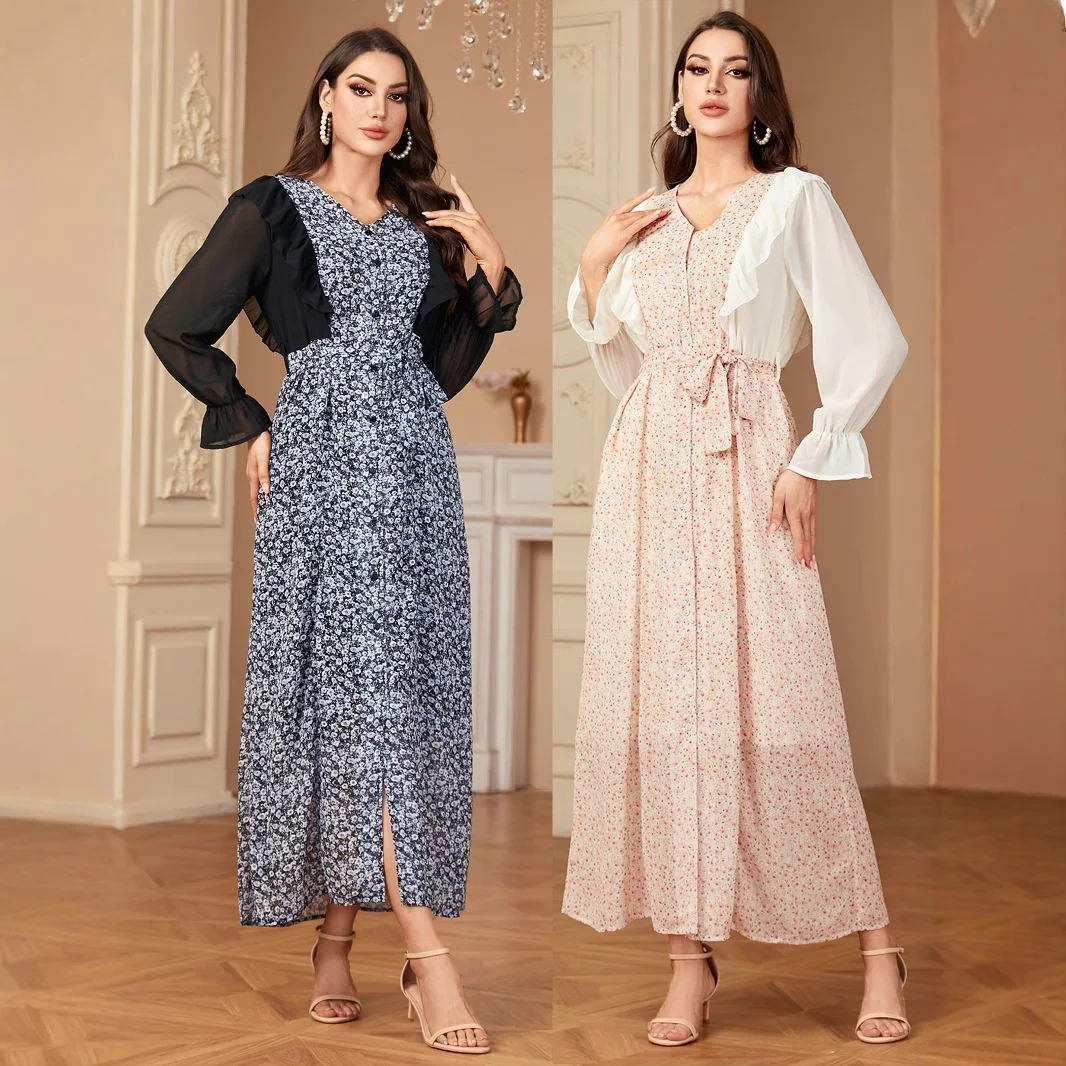 

Женский длинный кардиган Ele Dubai из шифона с принтом, свободная юбка А-силуэта с завышенной талией, осенний комплект