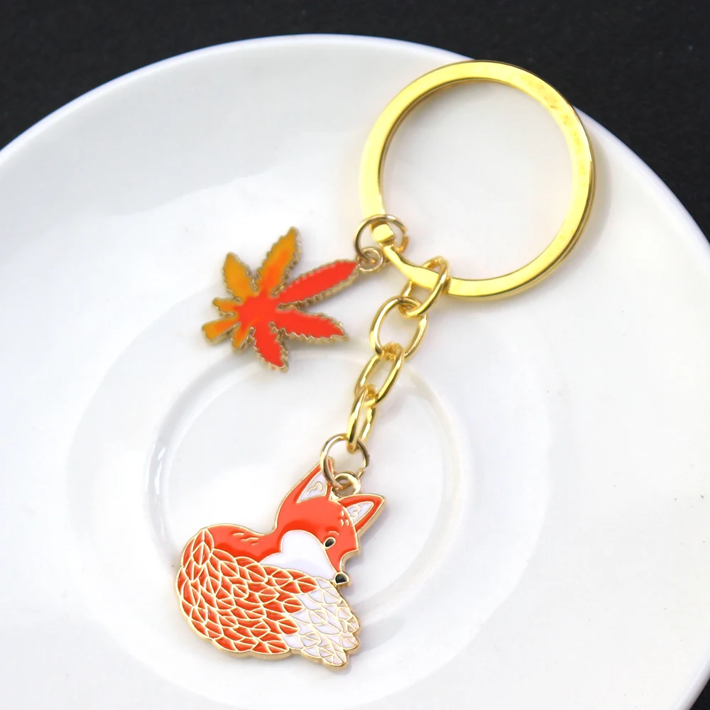 Chaveiros de Raposa Fofos para Meninas, Chaveiro de Animal, Chaveiro de Raposa e Folha de Bordo Adorável para Mulheres