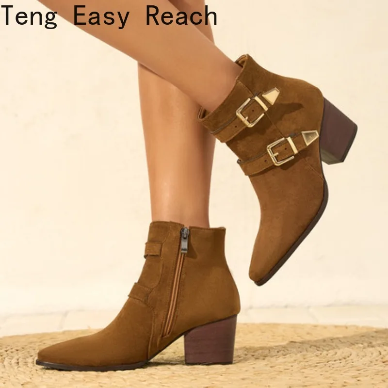 

Новинка 2023 года, осенние женские ботинки, уличная нескользящая обувь на грубом каблуке, модные ботинки на молнии в стиле ретро, удобная повседневная женская обувь Botas