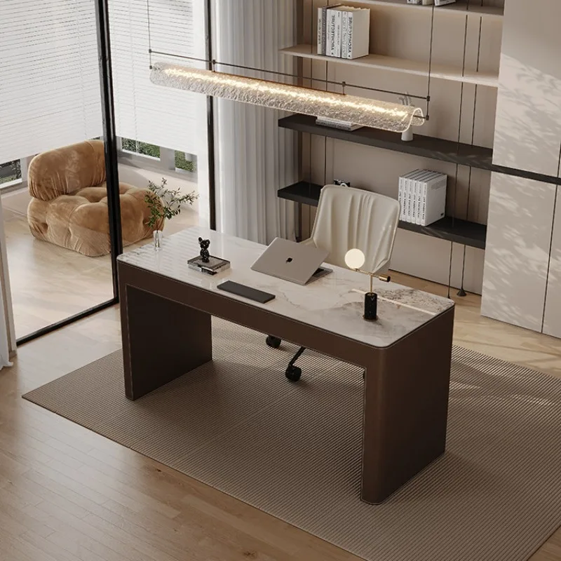 Home Italian minimalist desk, home study design, high-end slate desk, light luxury, modern saddle leather computer desk
