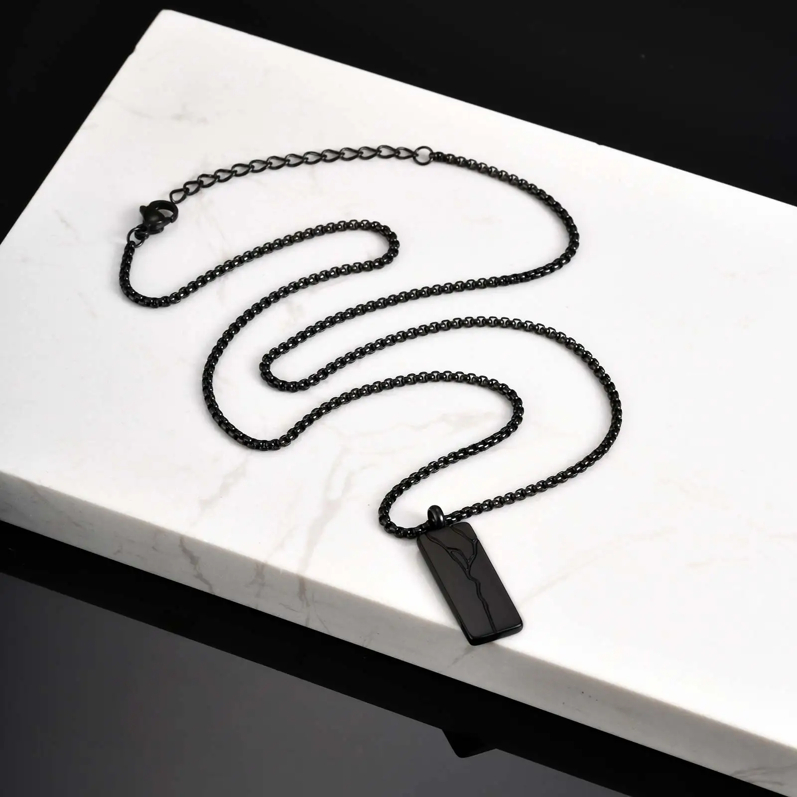 Edelstahl Punk Cracked Square Anhänger Halskette für Männer, minimalistische Hip Hop geometrische Halskette Box Kette, Modeschmuck – Detail 10