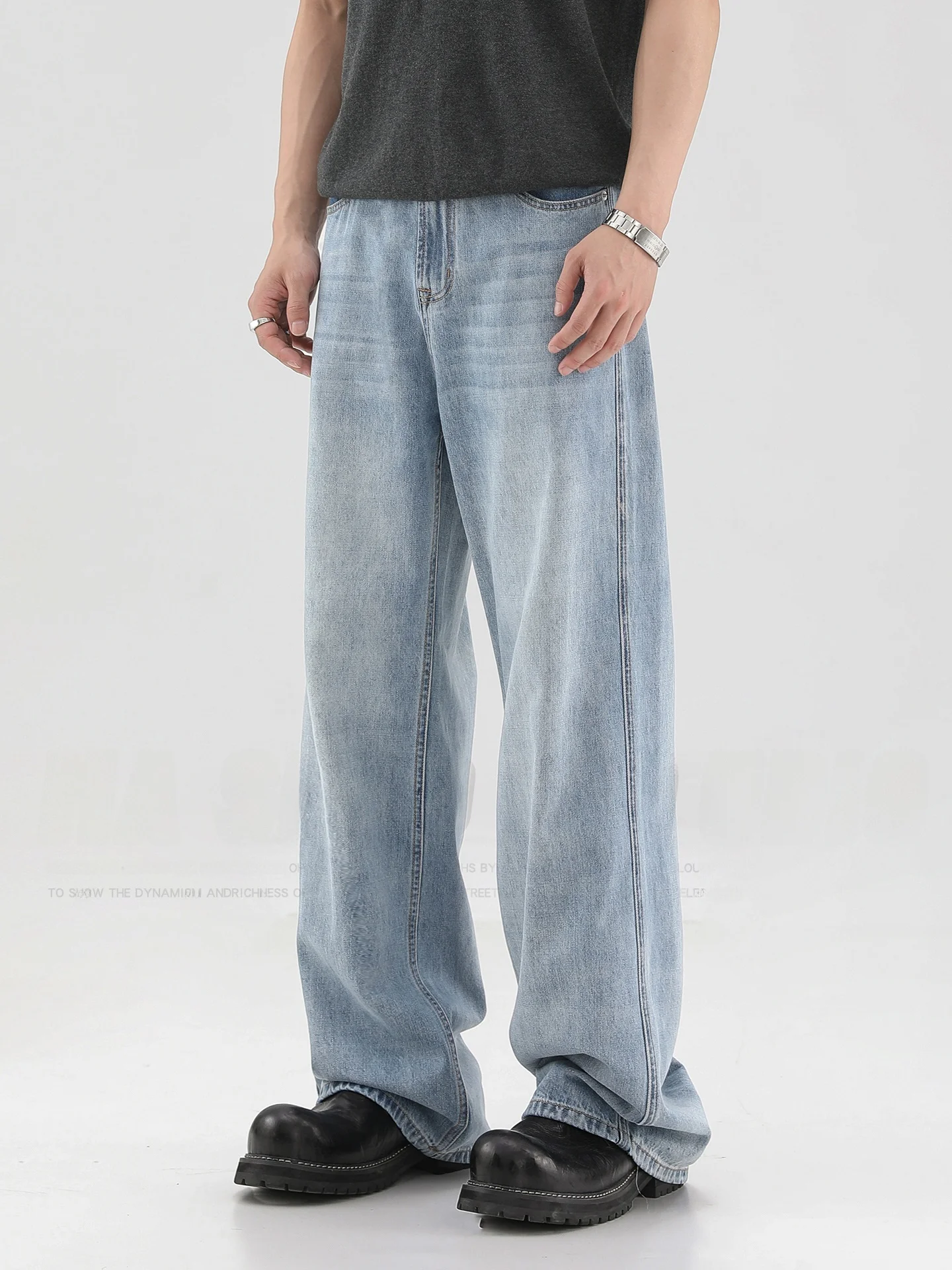 

Lysel американские широкие джинсы в стиле ретро, мужские летние тонкие свободные утягивающие драпированные прямые брюки длиной до пола