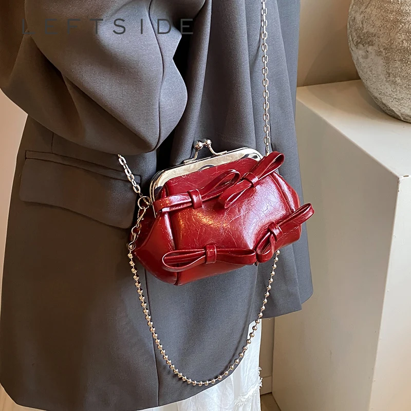 

Cute Mini Pu Leather Pinch Bags For Women 2024 New Korean Fashion Trend Bow Design Crossbody Bag Females Shoulder Bag Handbags