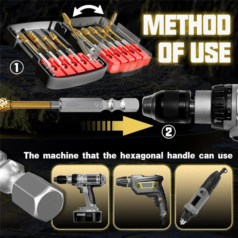 

ABAE-10 Pcs 1/4" Carbide Burr Set With Quick Change 1/4" Shank 1/4" Quick-Change Shank For Electric Grinding Burr Set Die Grinde