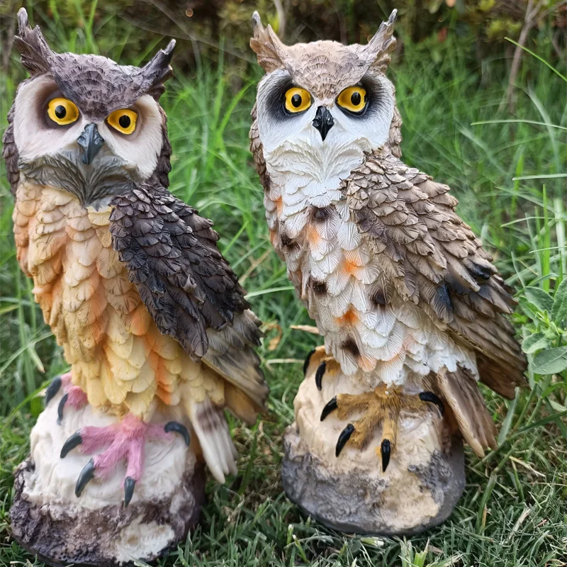 Artificial Animal Owl Statue Bird Sculptures Miniature Decorative Ornaments Resin Figurines Garden Decoration for Backyard Patio