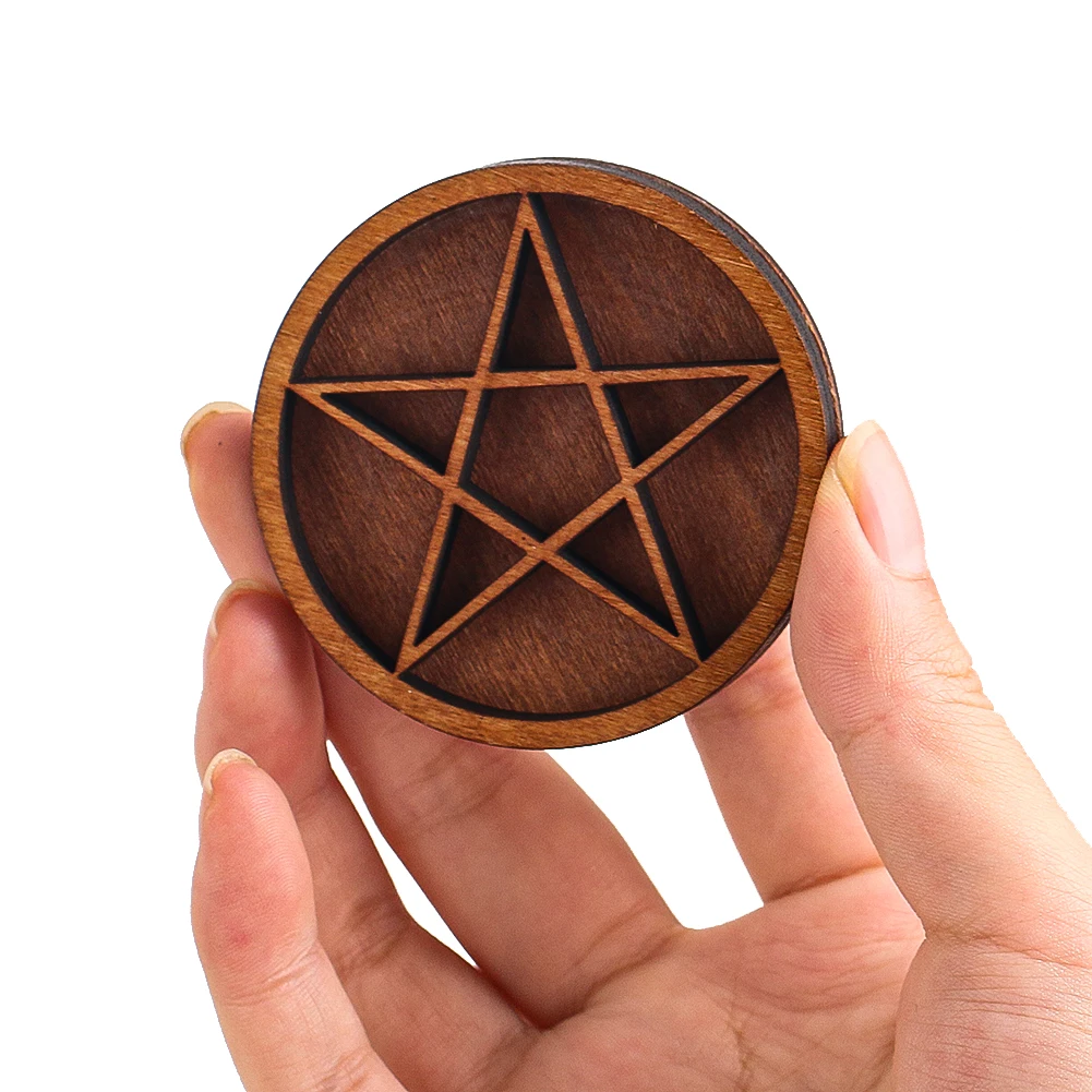 Mystic Wooden Pentagram Altar Tray Wiccan Incense Holder Mini Crystal Storage Box Spiritual Pagan Ritual Decoration Ornament