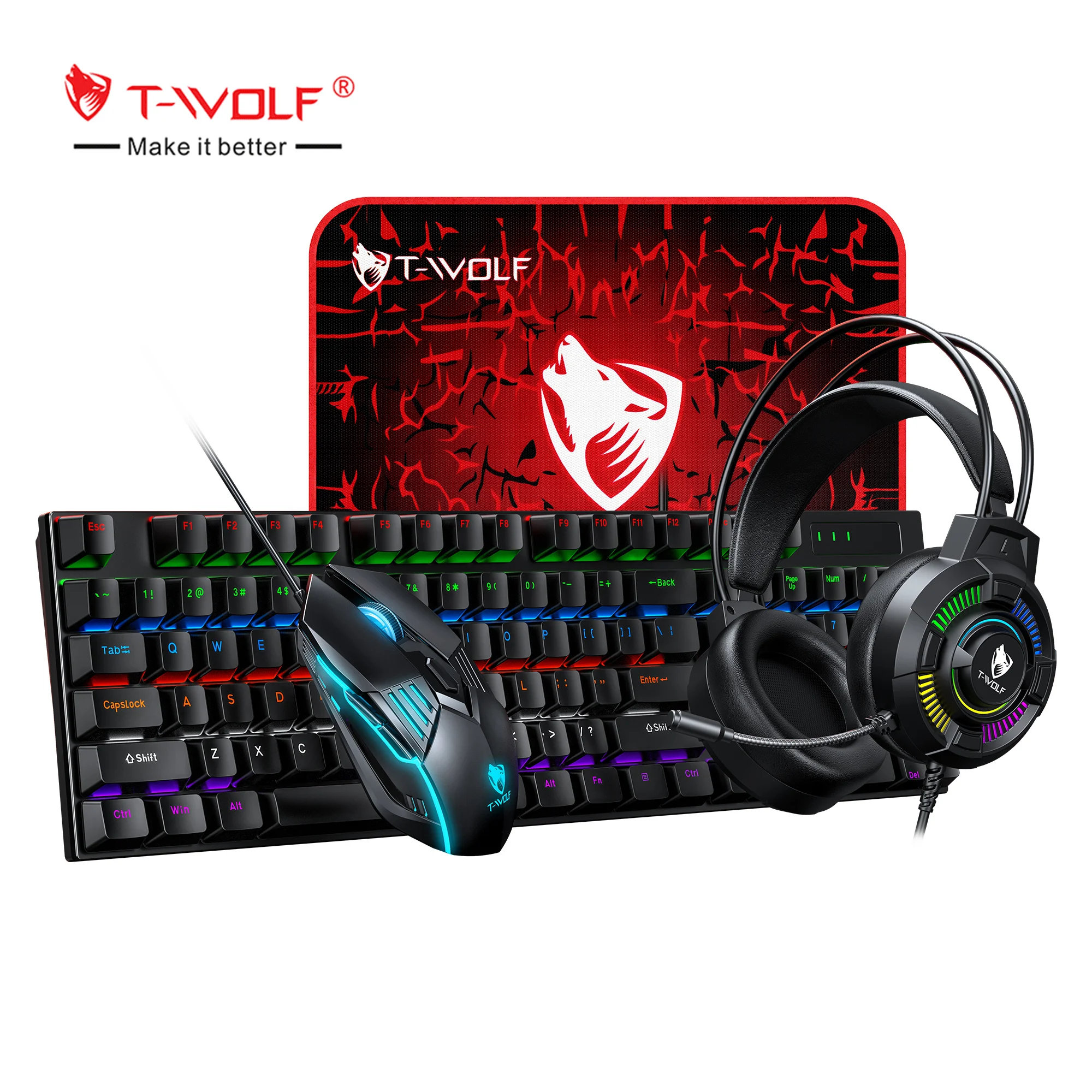 

4IN1 Mechanical Keyboard Gaming Headphones Gaming Mouse Mousepad Game Set RGB Gaming Keyboard Set For E-sport Game