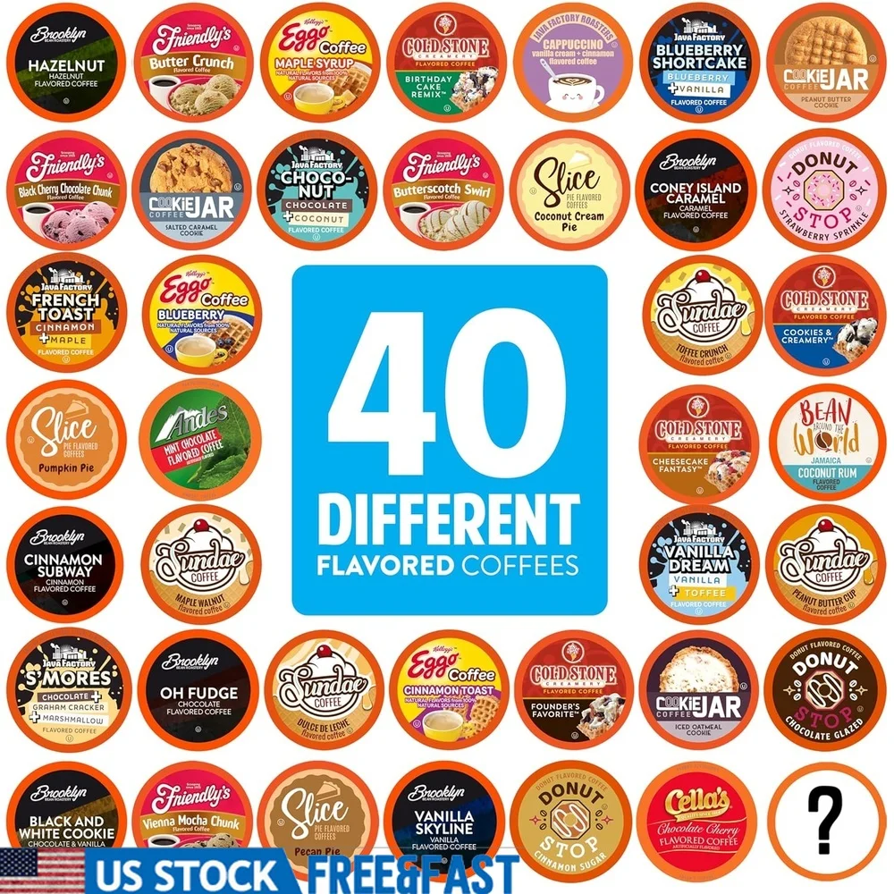 

Flavored Coffee Pods Assorted Variety Pack 40 Count Compatible with Keurig K Cup Brewers Medium Roast Delicious Options