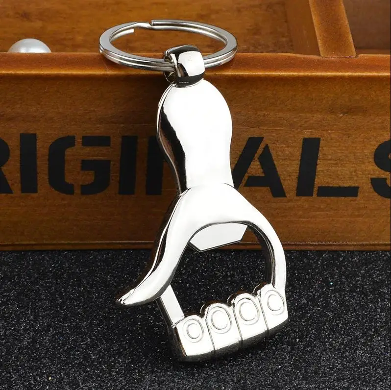 150pcs Thumb Up Hand Keychain Shaped Bottle Opener Unique Creative Gift Zinc Alloy Silver Color Key Ring Beer Bottle Opener ni17