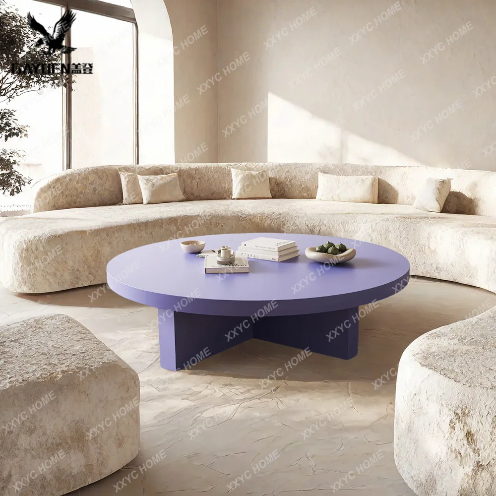 AA coffee table retro paint purple round tea table design creative wood paint living room