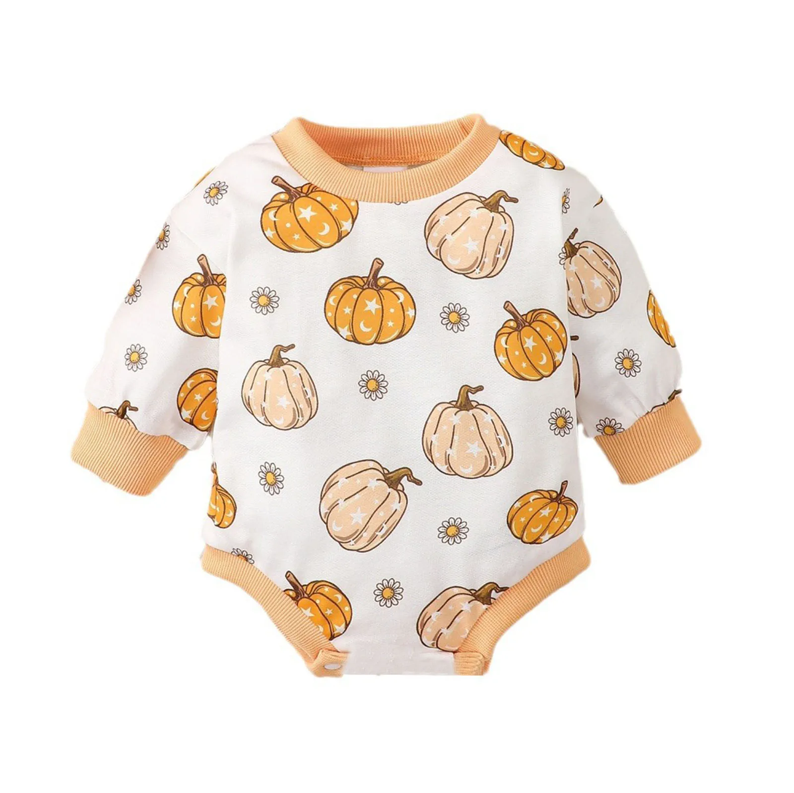 0-1years Autumn Baby Girls Rompers Clothes Newborn Infant Long Sleeve Crew Neck Pumpkin Print Jumpsuit Newborn Halloween Costume