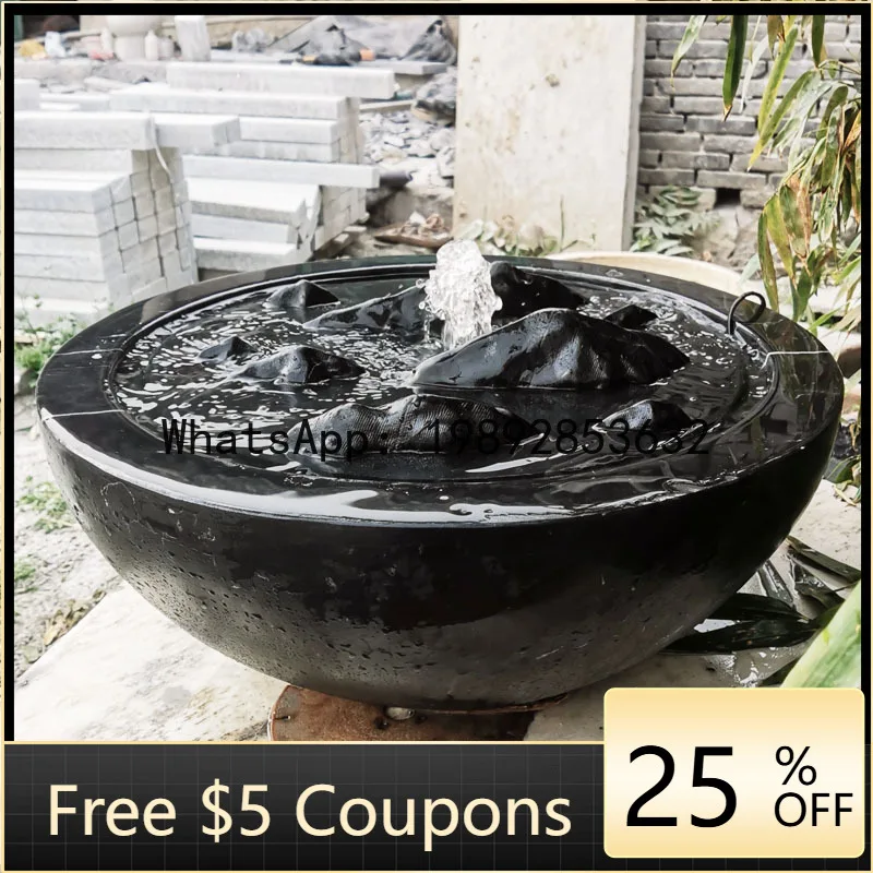 Z4 Black Mountain Stone Courtyard Fountain  Sculpture Water Spray Garden Landscape Stone Bowl Irregular Water Feature Ornament
