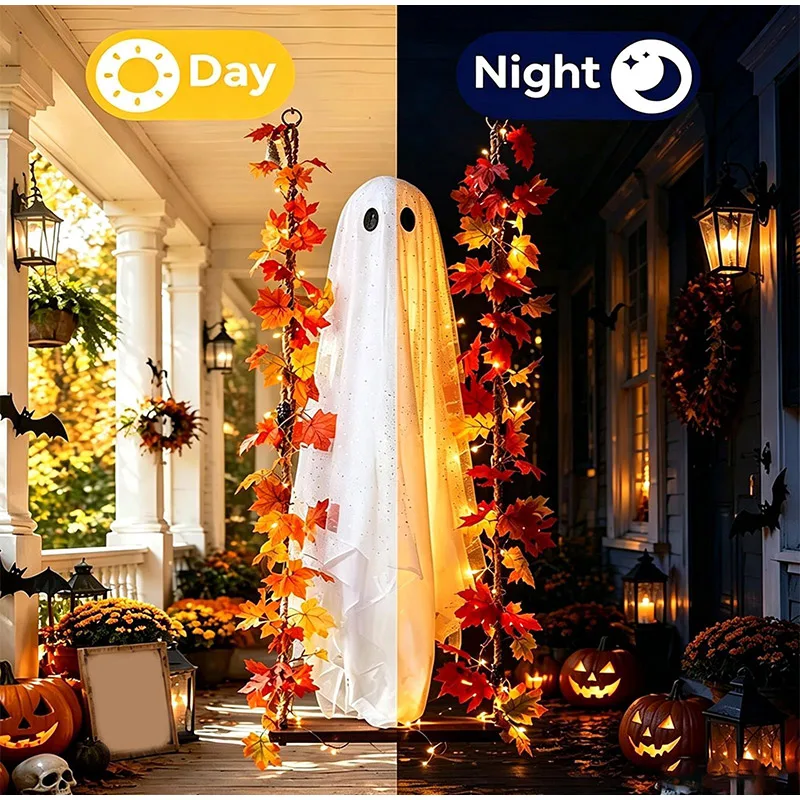 Swinging Ghost Outdoor Decor Light Up Large Hanging Ghost with String Lights for Porch Garden Patio Halloween Party Supplies