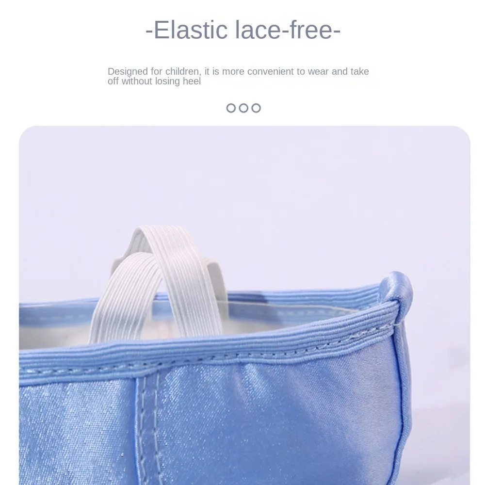 รองเท้าเต้นรำสำหรับเด็กผู้หญิงแบบซาตินสำหรับใส่ในบ้าน 1 คู่ รองเท้าทรงเล็บแมวแบบมีประกาย รองเท้าบัลเลต์พื้นนุ่มแบบผูกเชือก ของขวัญ