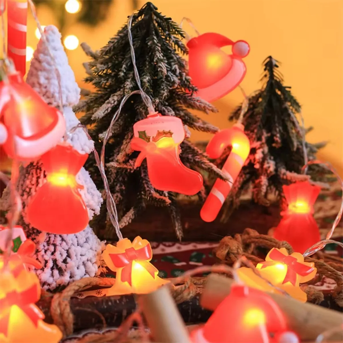 Рождественские сказочные гирлянды Рождественские гирлянды с конфетной тростью Шляпа Носки Кошелек Колокольчик Рождественские украшения на батарейках