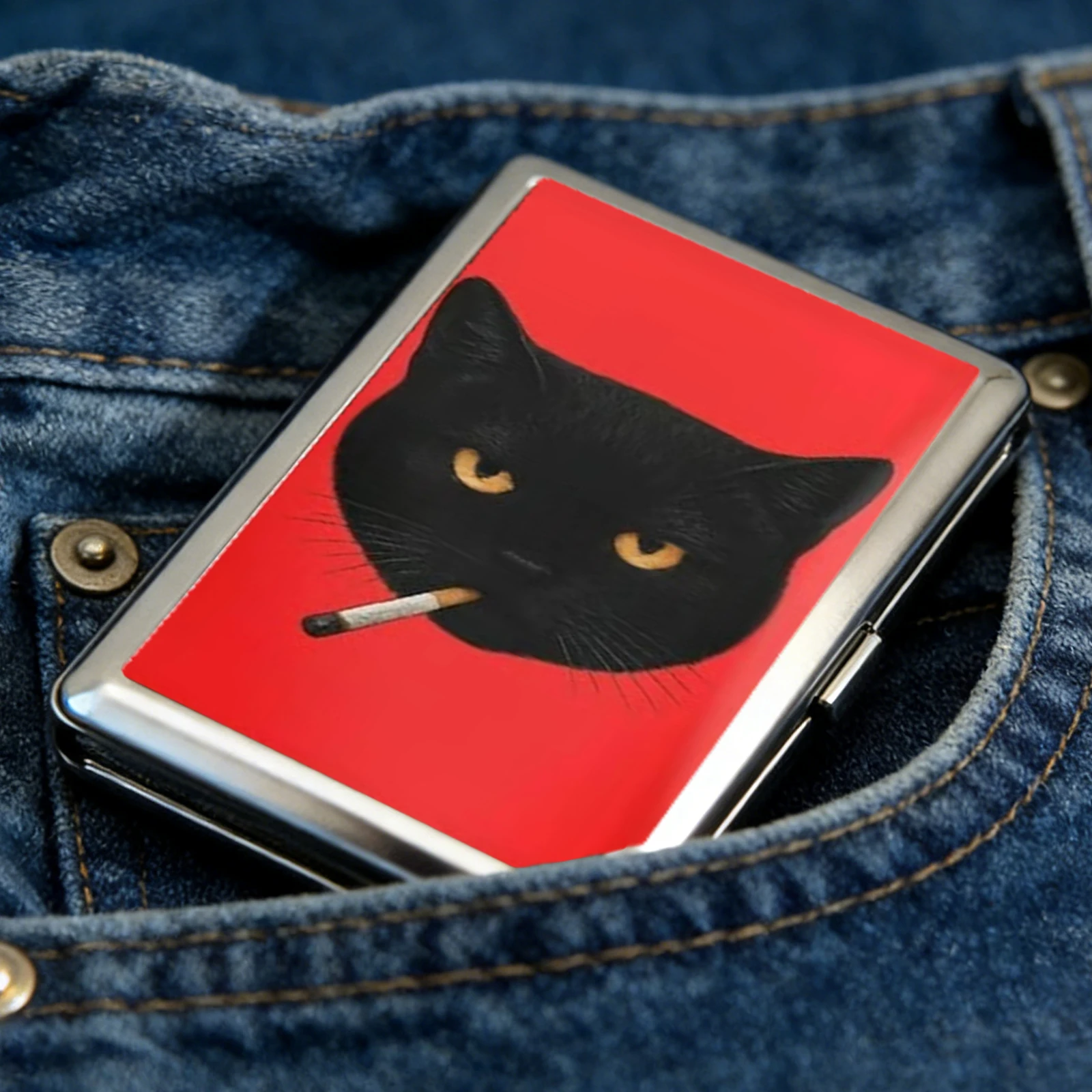 Versatile Metal Cigarette Case with Easy Snap Art Deco Illustration Armored Wallet Credit Card Case Gift for Him & Her image 4