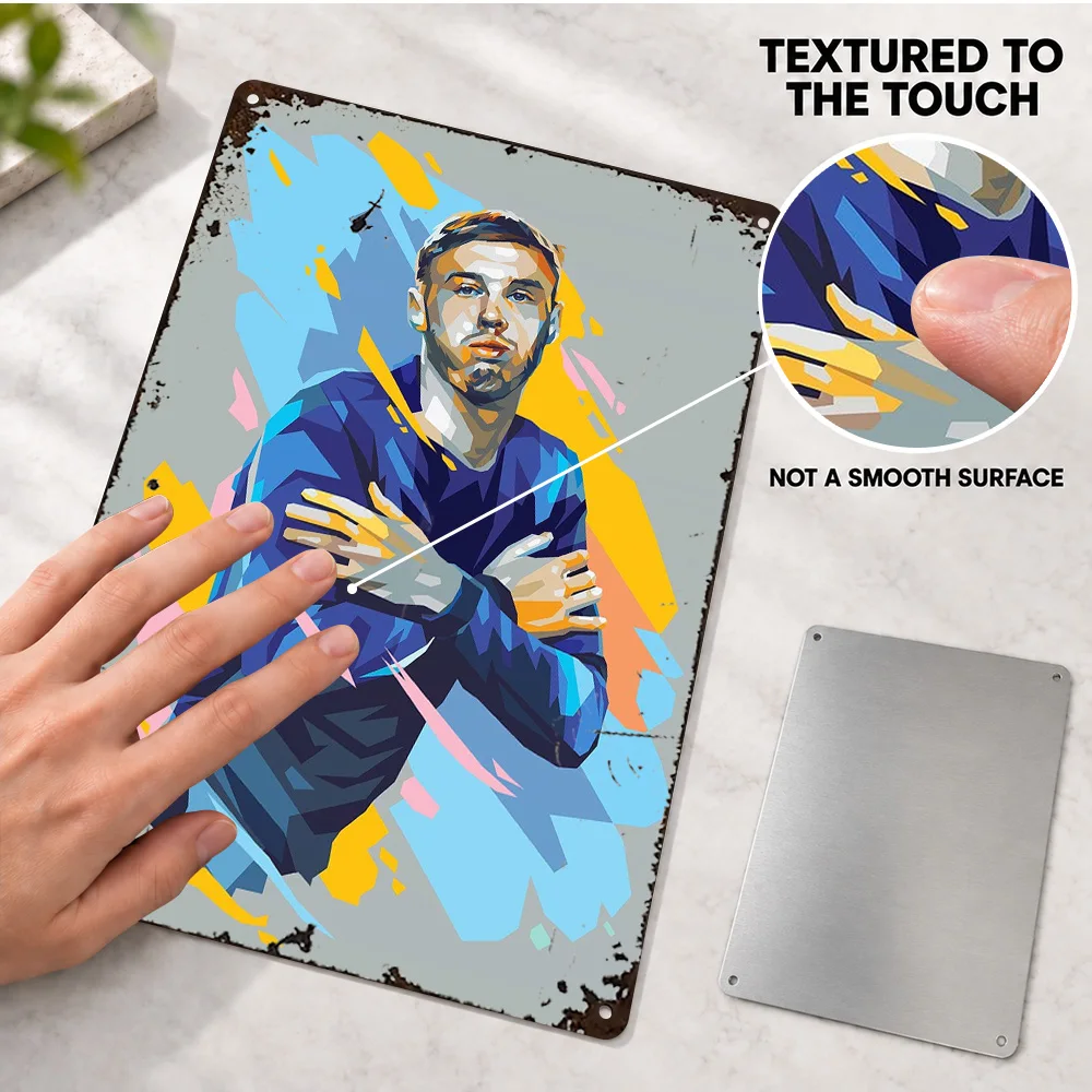 Cole Palmer Footballer Textured Metal Poster Customized Aluminum Sign Crossed Arms Blue Jersey Graphic Wall Art For Home Gym