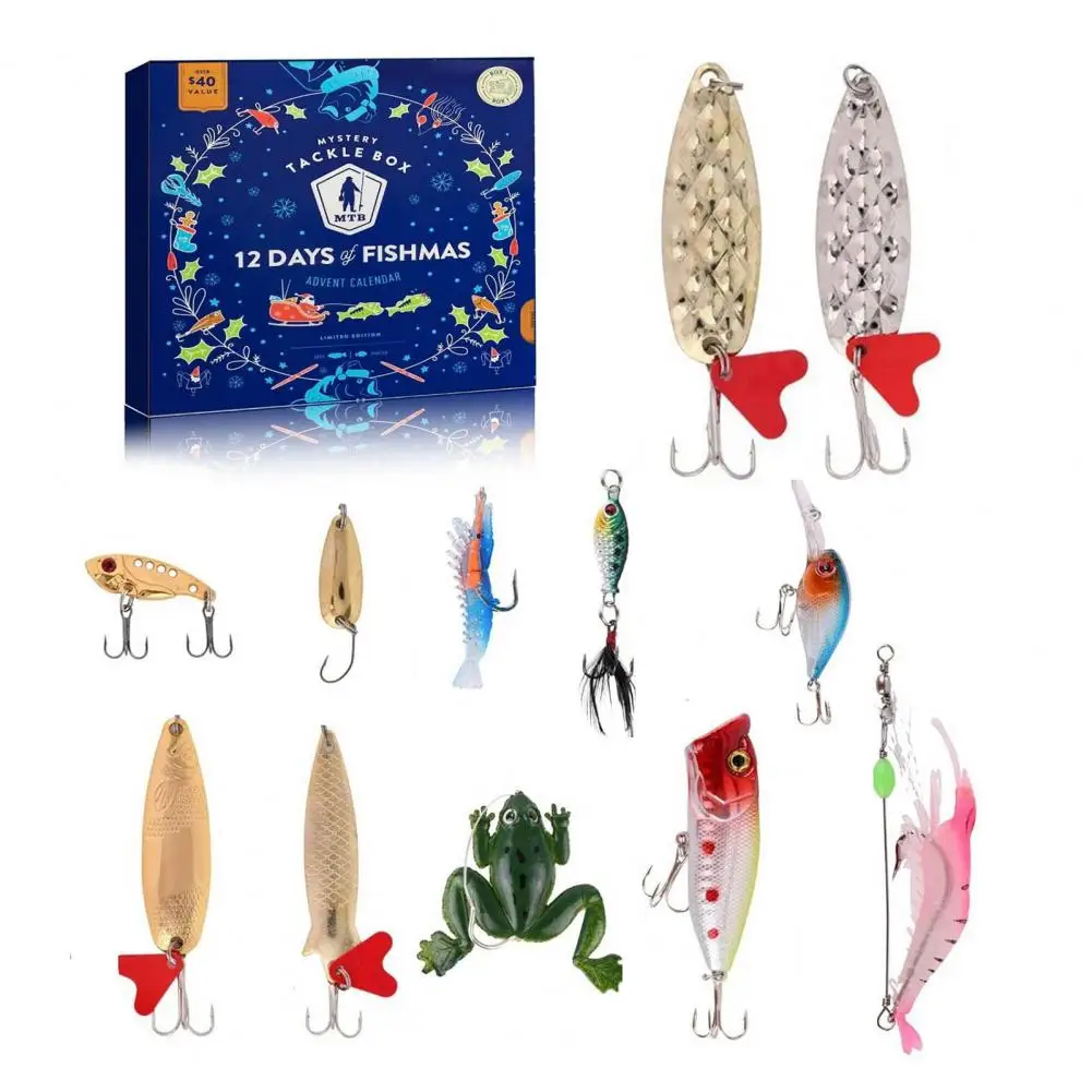 Fishing Advent Calendar Festive Fishing Lure Advent Calendar with Artificial Bait Hooks Holiday Surprise Gift Set for Anglers