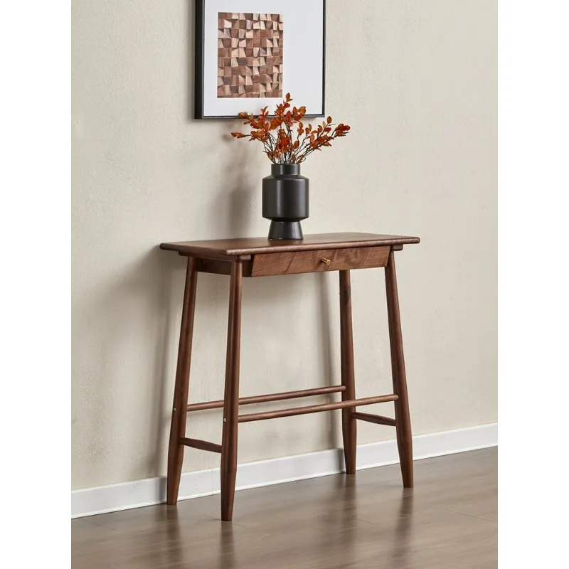 

Консольный столик из североамериканского черного ореха, полностью из массива дерева, простой ретро-столик, для коридора у дивана, очень узкий.