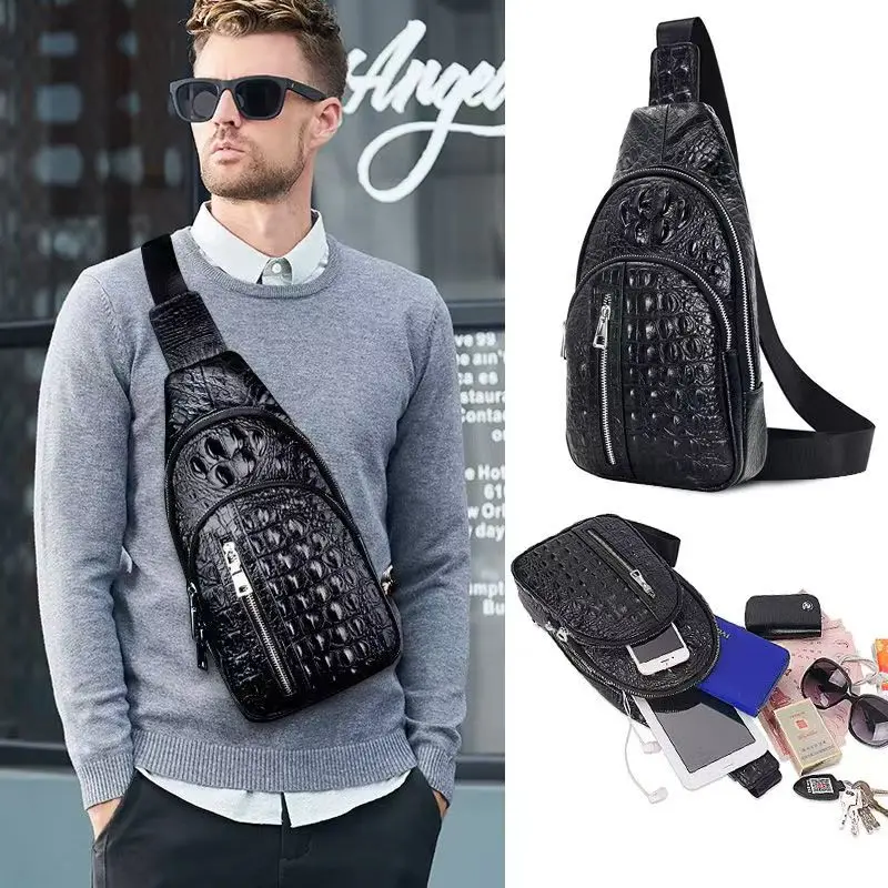 

Высококачественные мужские поясные сумки из коровьей натуральной кожи, мужские повседневные нагрудные сумки из кожи аллигатора для мальчиков, брендовый дизайн, нагрудная посылка, сумки на плечо