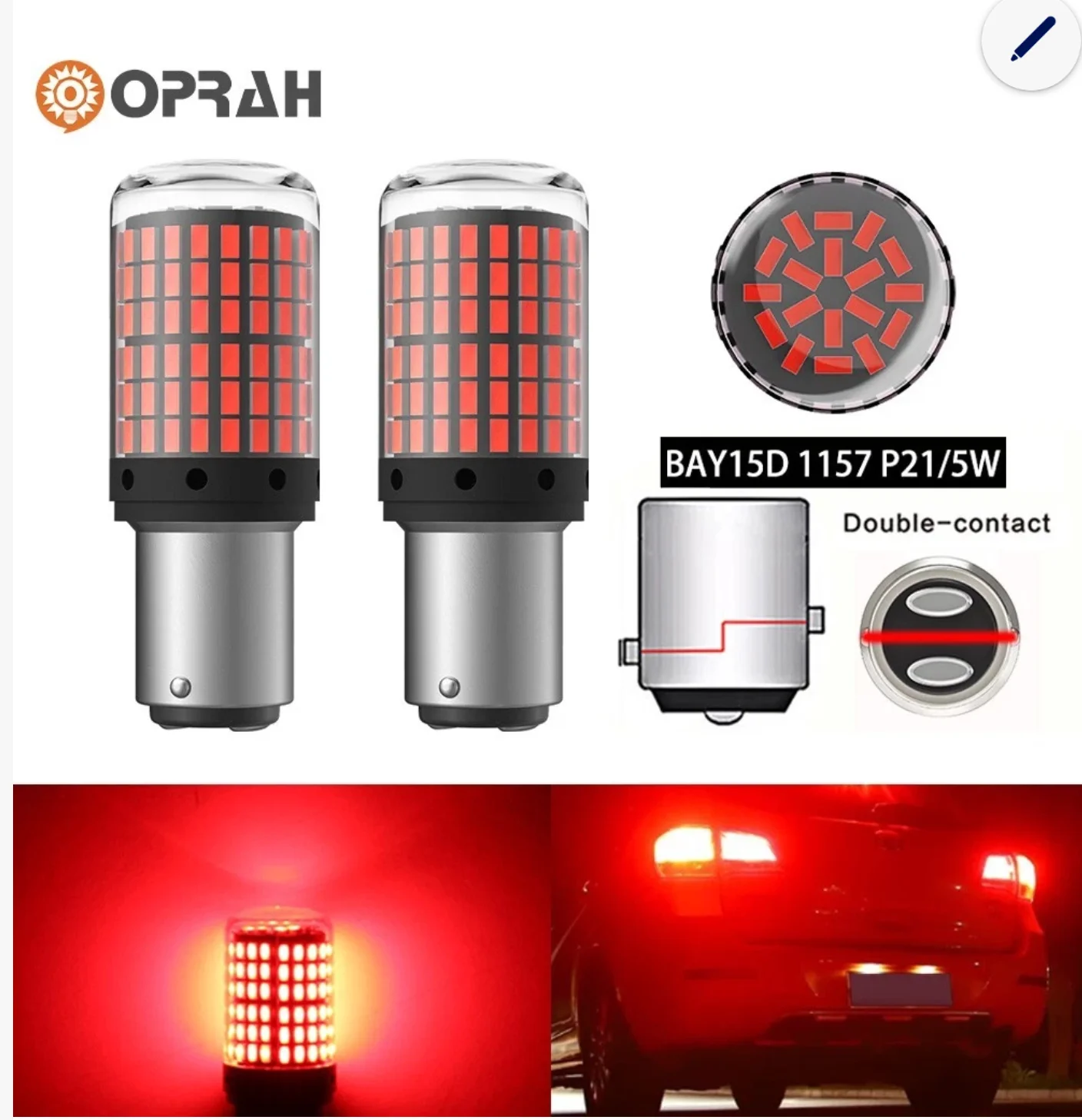 2X 144 LED 1157 P21/5W BAY15D CANBUS STOP TAIL LIGHT BRAKE LIGHT 380 RED BULBS