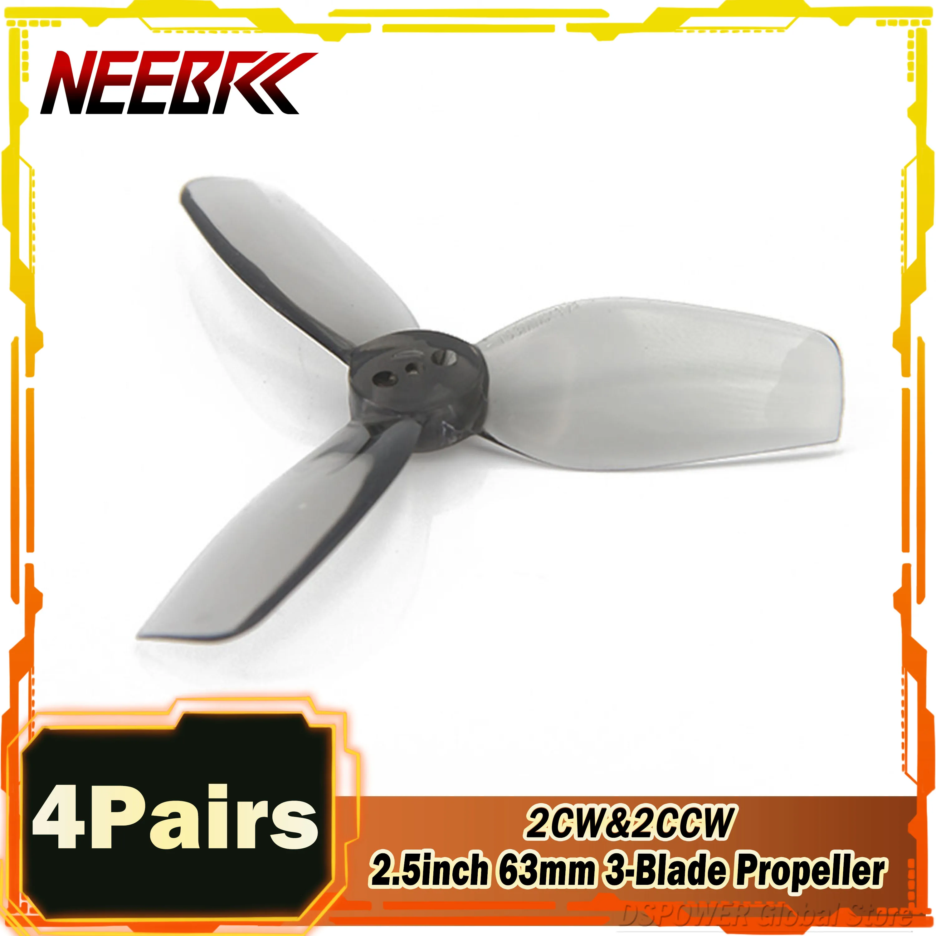 

4Pairs NEEBRC 2.5inch 63mm 3-Blade PC CW&CCW Propeller for FPV Racing Drone Freestyle Cinelog25 Defender 25 DIY Airplane Part