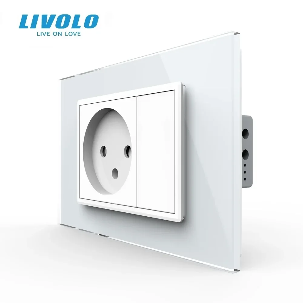 Livolo Israel Power Socket Sensor ,White/Black Crystal Glass Panel, AC 110~250V 16A Wall Power Israel Socket, VL-C9C1IL-11