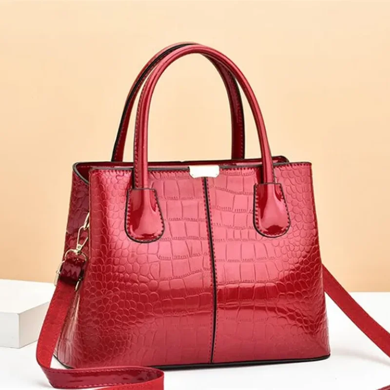 Vintage Top-Handle Shoulder Bags For Women Patent Pu Leather Mother Crossbody Bag Large Capacity Handbag Totes