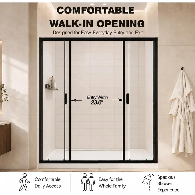58-60" W x 72" H Four Sliding Semi-Frameless Glass Shower Door 5 58-60" W x 72" H Four Sliding Semi-Frameless Glass Shower Door 5
