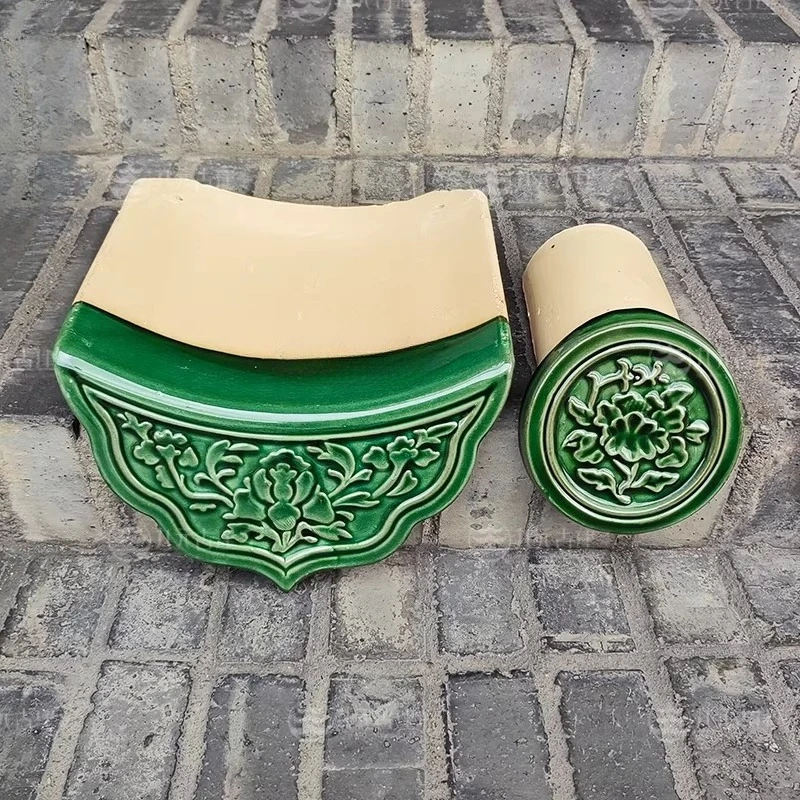Glazed tile jade green rural tile villa roof tile ridge head ancient ancestral hall antique pavilion courtyard