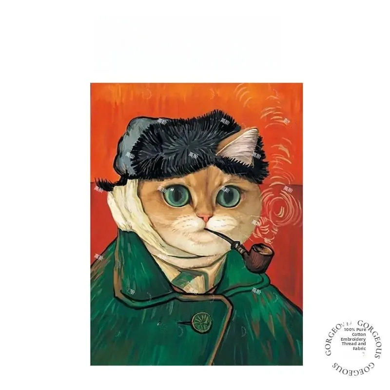 

World Famous Painting Van Gogh Cross Stitch Kit Precision Printing Handmade Small Grid DMC Cotton Fabric Animal Pattern