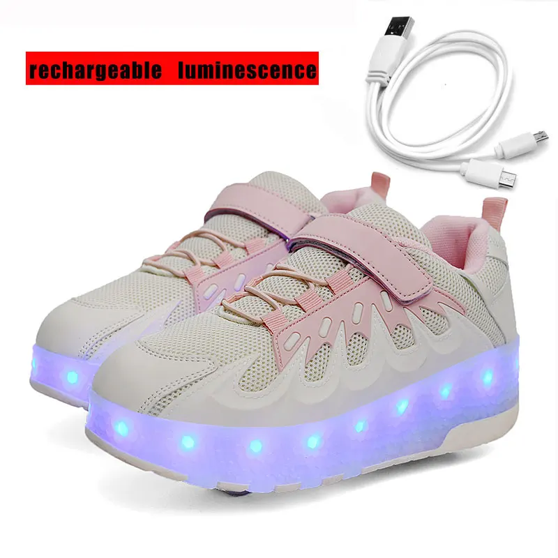 Afneembare Kids 2 Wielen Rolschaatsen Sneakers Schoenen Schaatsen Buiten Mes Vliegende Schoenen Kind Meisje Jongens Ademend Silding Cadeau