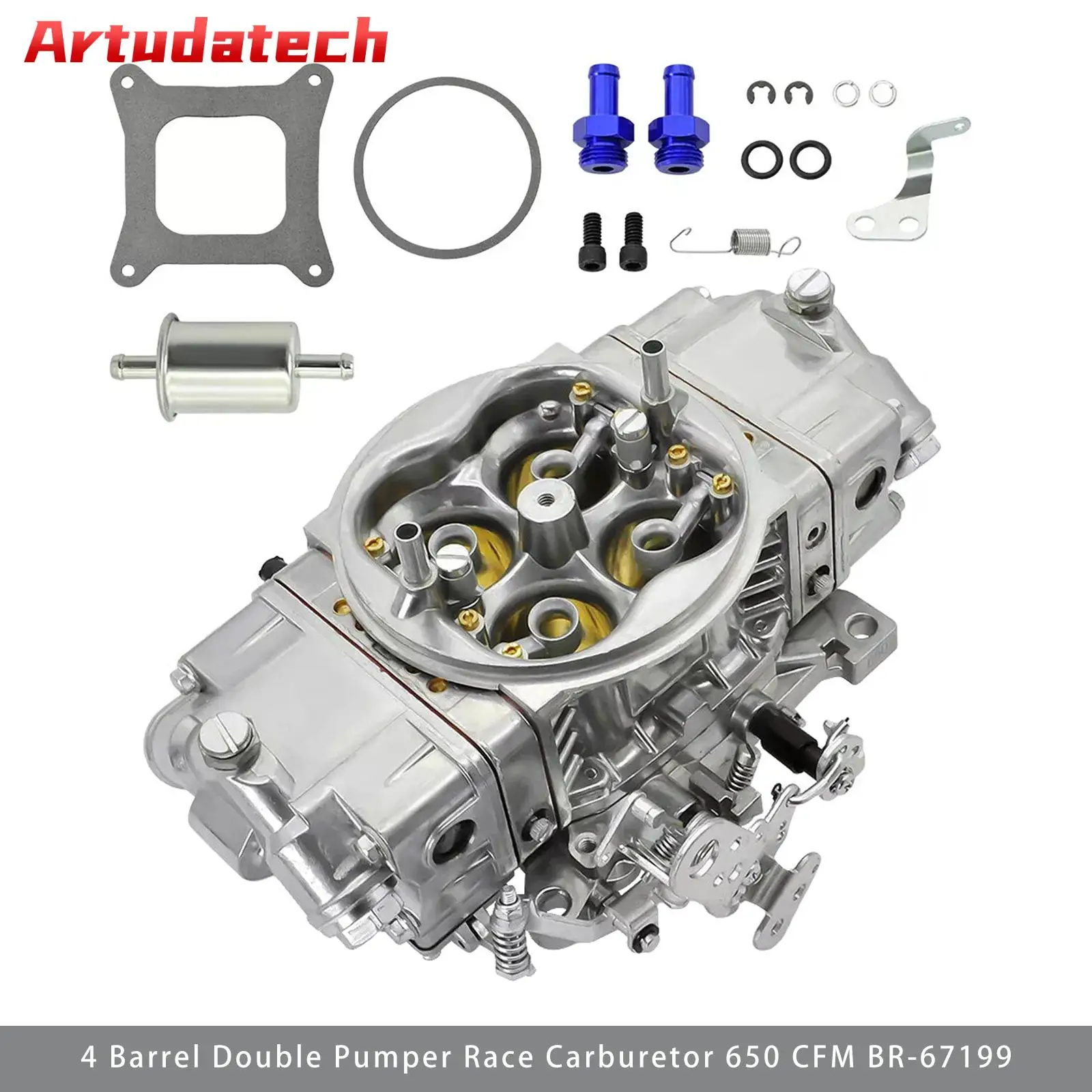 Artudatech 4 Barrel Double Pumper Race Carburetor 650 CFM BR-67199 Car Accessories