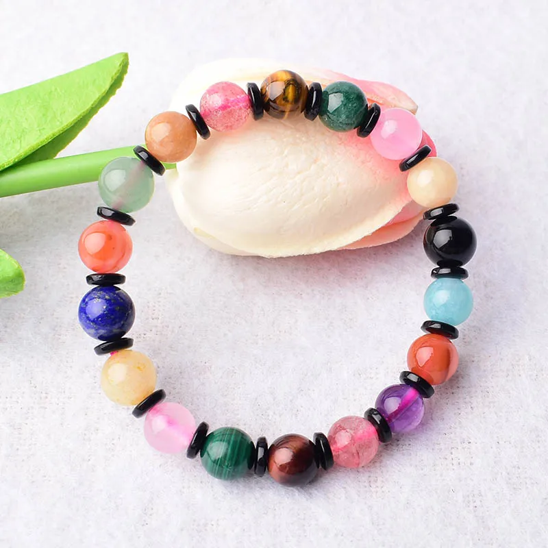 1PC Fashion Simple Hand-made Natural Crystal Colorful Stone Bracelet Reiki Healing Quartz Yoga For Men Women Jewelry Gift