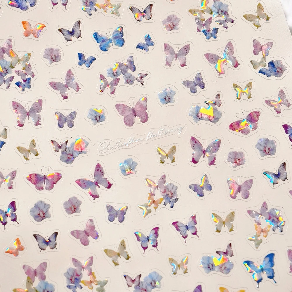 Vibrant Purple Holographic Butterfly 5D Nail Art Sticker Enchanting Metallic Wings Self Adhesive Decoration Manicure Decal DIY
