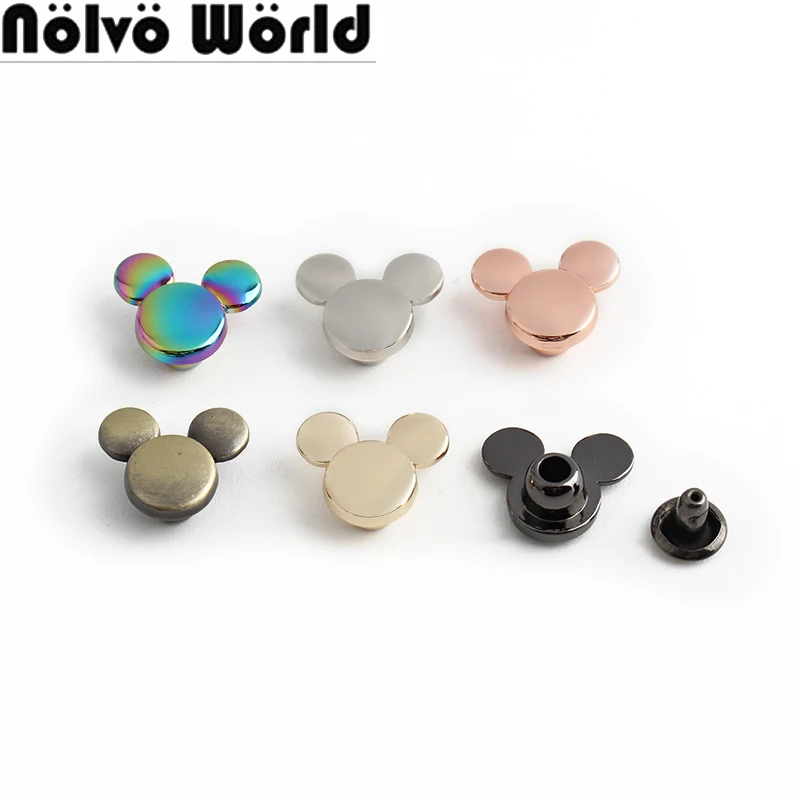 

20-100PCS 12.5MM Rainbow Cute Mouse Metal Chicago Shoes Round Head Rivets Screw Studs Purse Feet Buckles For Bags Accesories