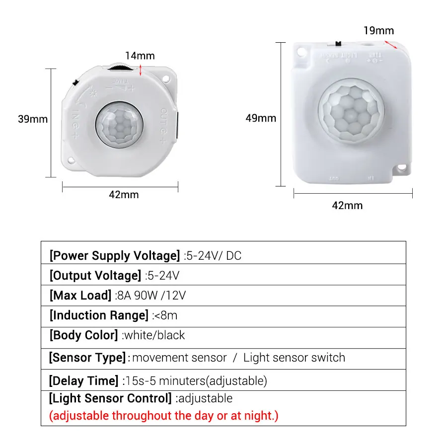 人体センサーpirモーション検出器,5v,12v,24v,アクティブ化スイッチ,自動オン,オフ,ホーム廊下,LEDストリップライトスイッチ