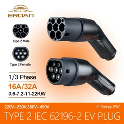 ERDAN-enchufe de cargador EV hembra para coche eléctrico, convertidor IEC 62196, estación de carga, 16A, 32A, tipo 2, EVSE