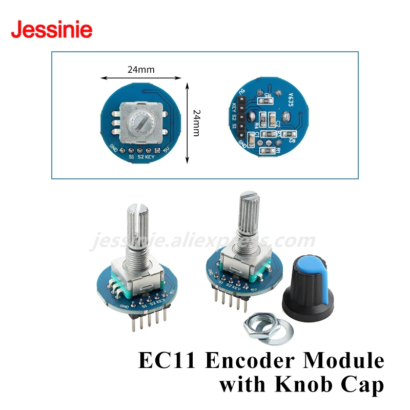5pcs/1pc EC11 Encoder Module with Knob Cap 360 Degree Encoder Module Potentiometer Digital Pulse Output