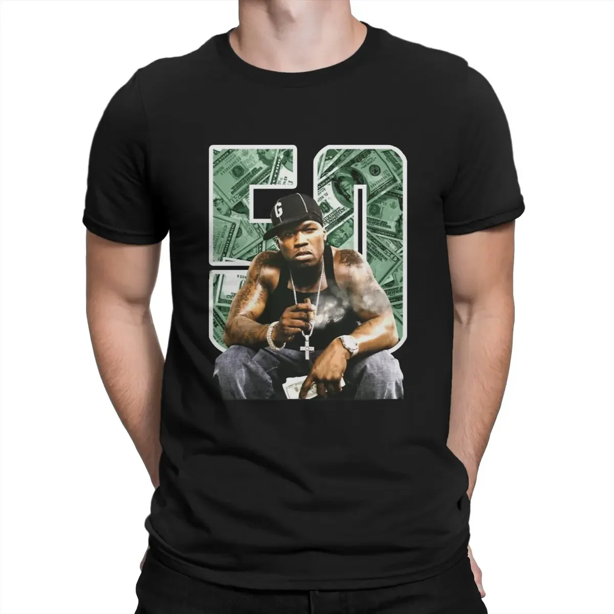 fashion Men's T-Shirt Popular American Rap Singer Amazing Cotton Tees Short Sleeve 50 Cent T Shirt Round Collar Clothing Summer