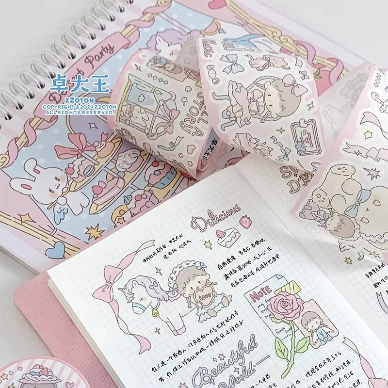 ZZOTON [Sweetheart Doll Sticker Roll] Pet Washi Tape Book Die-cutting Coil Release Book