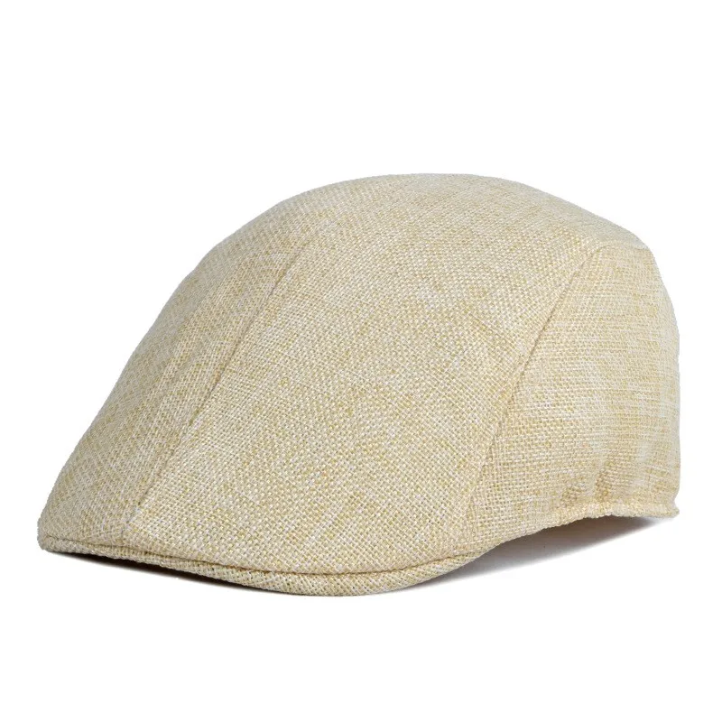 Spring and summer men\'s solid color hat imitation hemp beret British retro summer breathable hat for the elderly hat