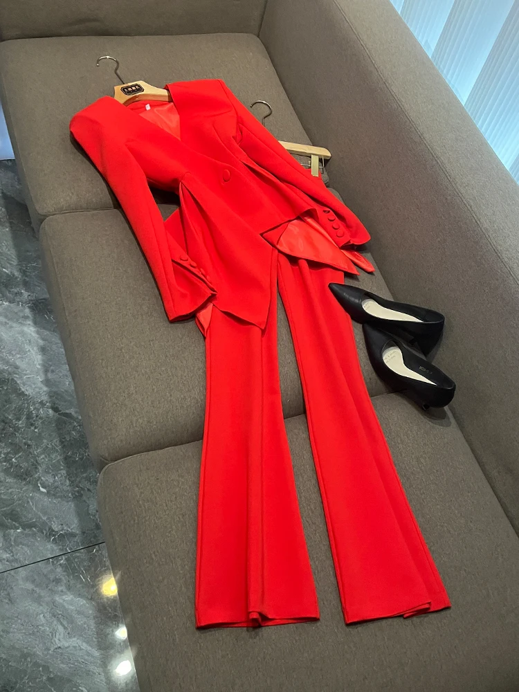 Slim-Fit-Set aus Jaet und Hose mit Spitzensaum-Design, Neu 2025, A483, zweiteilige Damen-Fairy-Herbstkollektion