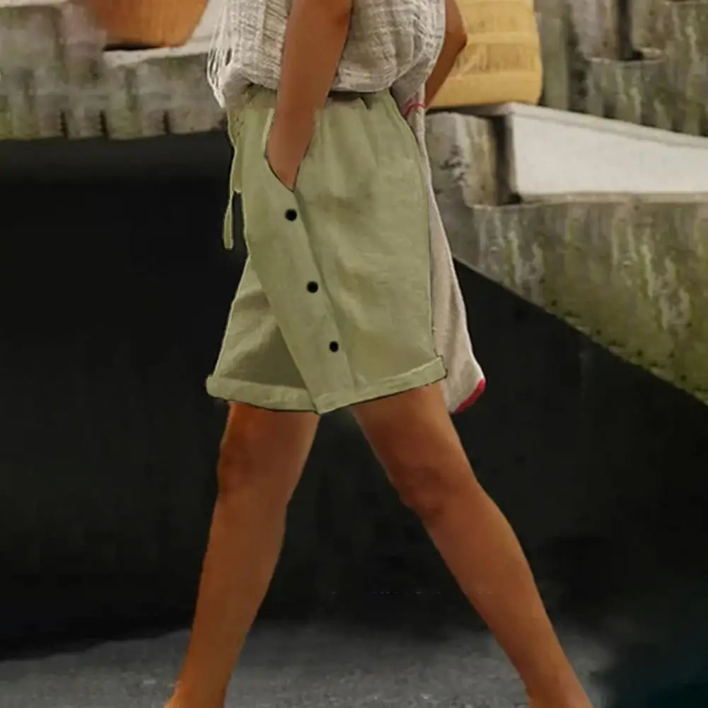 Adjustable Waist Shorts Stylish Women's High Waist Drawstring Shorts with Pockets for Summer Beach Vacation Lounge Outfit