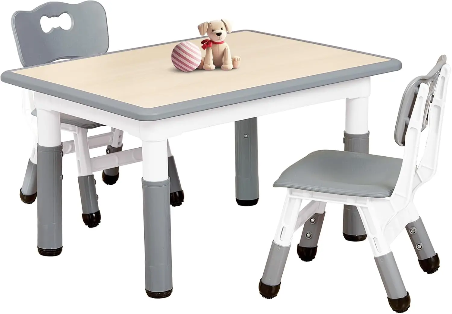 Kids Table and 2 Chairs Set for Ages 3-8, Height Adjustable Toddler Table and Chair Set, Easy to Wipe Arts & Crafts Table