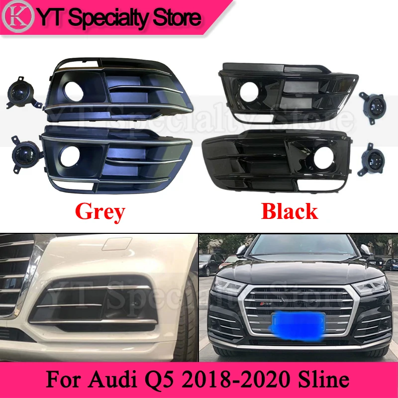 Kamshing 1pair Front Bumper Foglight Frame With ACC For Audi Q5 2018-2020 Sline Fog Light Grille Foglamp Cover