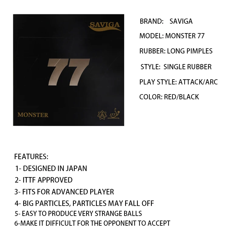 SAVIGA 77 Monster Cured OX Tischtennisbelag mit mittelgroßen Noppen, offensiver Ping-Pong-Belag, gut für Angriff und Geschwindigkeit – Detail 1